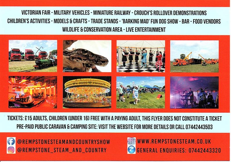 The Great Rempstone Steam & Country Show 2024 Flyer - Rear.